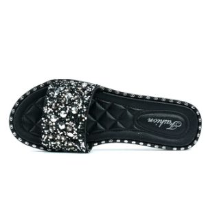 WOMEN’S SINGLE PLATFORM GLITTER SLIDERS BLACK REFURBISH