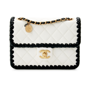 CHANEL BLACK BRAIDED EDGE MINI FLAP BAG WHITE REPLICA