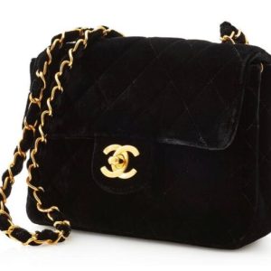 CHANEL BLACK VELVET AND GOLD-TONE METAL CLASSIC SHOULDER BAG REPLICA