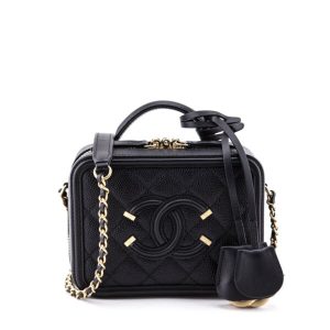 CHANEL FILIGREE VANITY CASE GOLD-TONE SMALL BLACK REPLICA