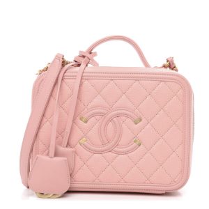 CHANEL FILIGREE VANITY CASE GOLD-TONE SMALL PINK Replica