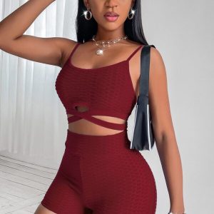 CRISSCROSS CROPPED CAMI AND HIGH WAIST SHORTS SET REPLICA 1