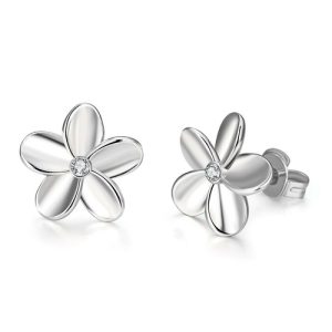 CRYSTAL FLOWER STUD EARRING IN 18K WHITE GOLD PLATED REPLICA