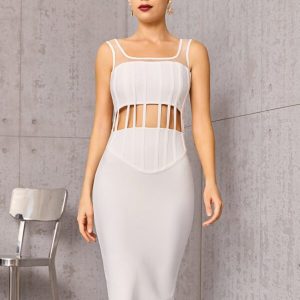 CUTOUT SPLICED MESH BANDAGE DRESS REPLICA