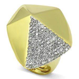 GOLD+RHODIUM BRASS RING WITH TOP GRADE CRYSTAL IN CLEAR REPLICA