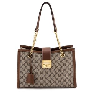 GUCCI GG SUPREME PADLOCK SHOULDER BAG BROWN 1