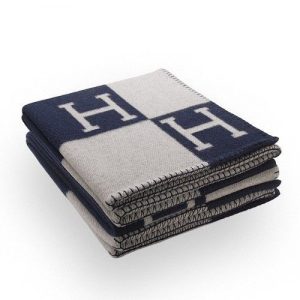 Hermes Avalon Blanket In Blue Wool and Cashmere Replica