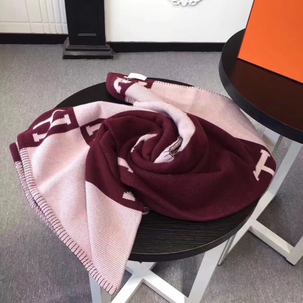 Hermes Avalon Blanket In Fuchsia Wool and Cashmere Replica