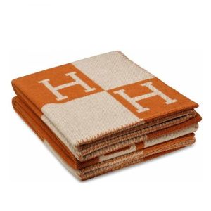 Hermes Avalon Blanket In Orange Wool and Cashmere Replica