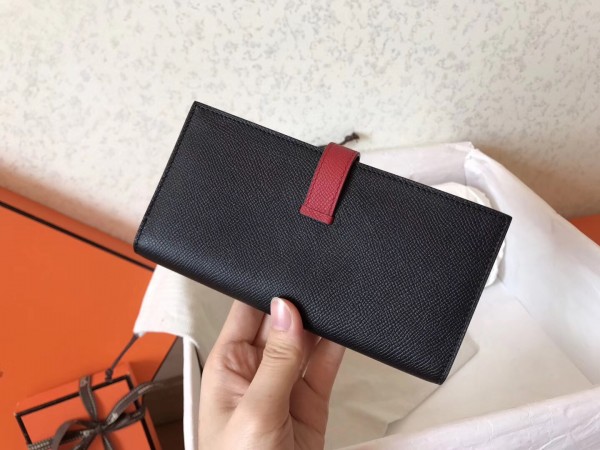 Hermes Bi-Color Epsom Bearn Wallet Black Ruby Replica 1 43