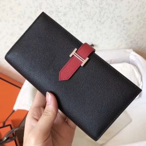 Hermes Bi-Color Epsom Bearn Wallet Black Ruby Replica 1 43