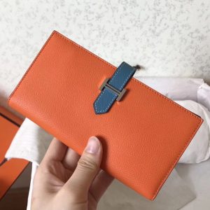 Hermes Bi-Color Epsom Bearn Wallet Orange/Blue Jean Replica