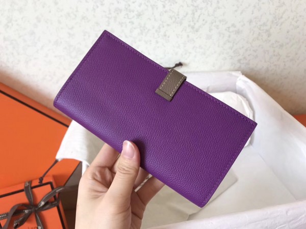 Hermes Bi-Color Epsom Bearn Wallet Ultraviolet/Taupe Replica