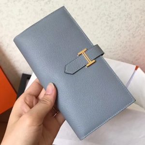 Hermes Blue Lin Epsom Bearn Gusset Wallet Replica