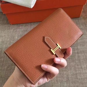 Hermes Brown Clemence Bearn Gusset Wallet Replica