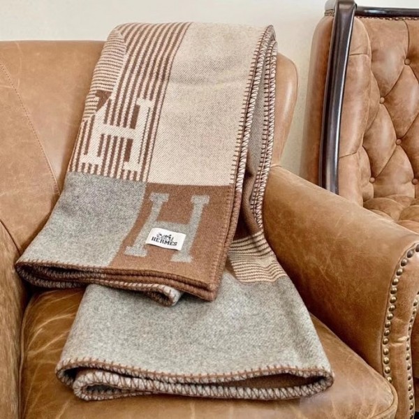 Hermes Caramel Echecs Et Trames Blanket Replica