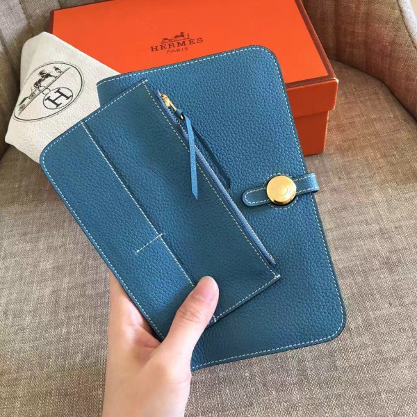 Hermes Dogon Combine Wallet In Jean Blue Leather Replica