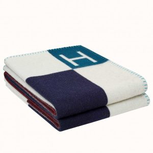 Hermes Ecru Indigo Avalon Vibration Throw Blanket Replica