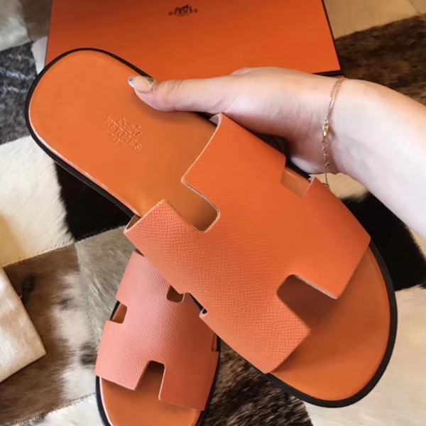 Hermes Izmir Sandals In Orange Epsom Leather Replica