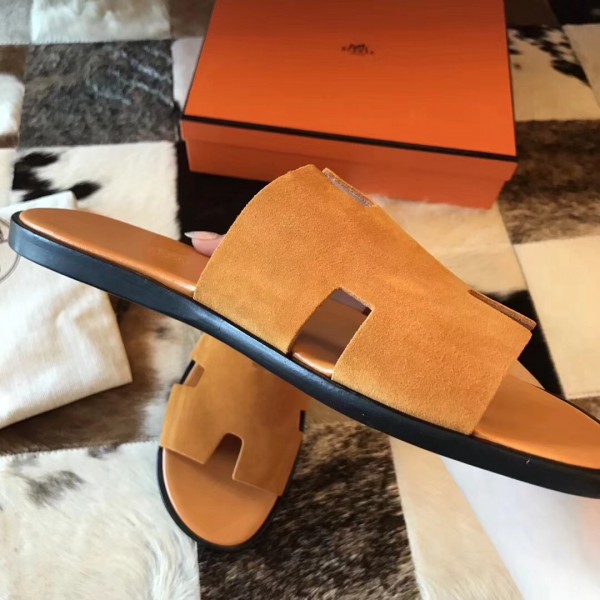 Hermes Izmir Sandals In Orange Suede Leather Replica