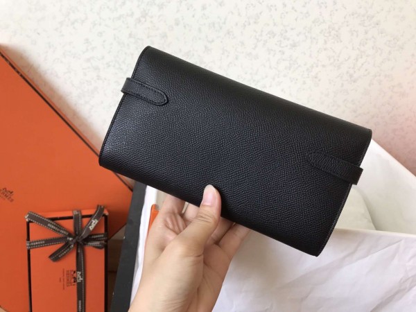 Hermes Kelly Classic Long Wallet In Black Epsom Leather Replica