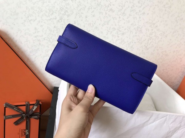 Hermes Kelly Classic Long Wallet In Blue Electric Epsom Leather Replica