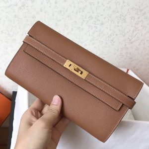 Hermes Kelly Classic Long Wallet In Brown Epsom Leather Replica