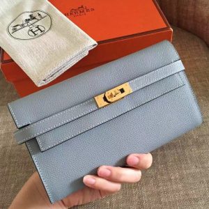 Hermes Kelly Classic Long Wallet In Ciel Epsom Leather Replica