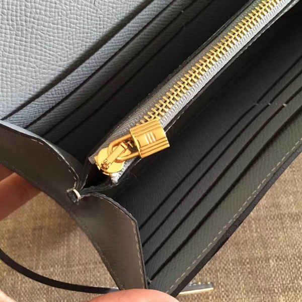 Hermes Kelly Classic Long Wallet In Ciel Epsom Leather Replica