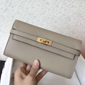 Hermes Kelly Classic Long Wallet In Grey Epsom Leather Replica