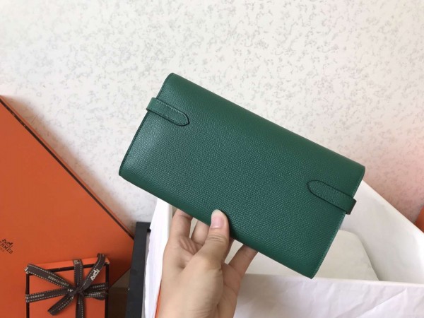 Hermes Kelly Classic Long Wallet In Malachite Epsom Leather Replica