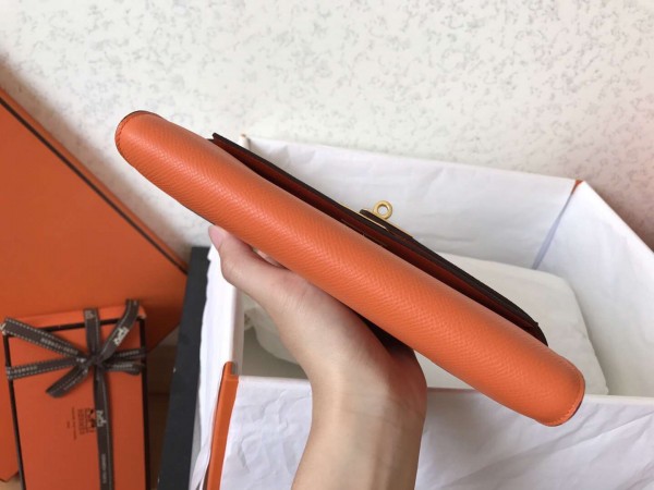 Hermes Kelly Classic Long Wallet In Orange Epsom Leather Replica