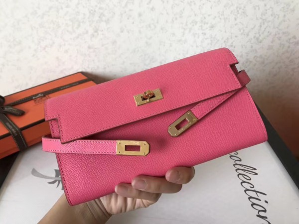 Hermes Kelly Classic Long Wallet In Pink Epsom Leather Replica