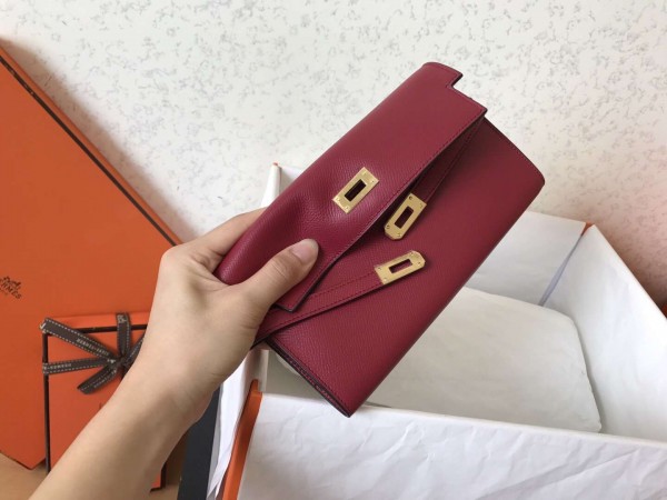 Hermes Kelly Classic Long Wallet In Ruby Epsom Leather Replica