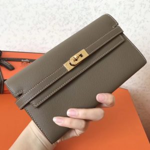 Hermes Kelly Classic Long Wallet In Taupe Epsom Leather Replica