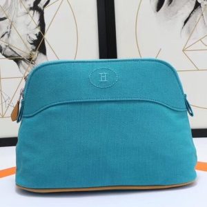 Hermes Medium Bolide Travel Case In Blue Horizon Cotton Replica