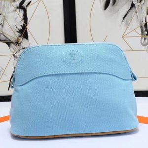 Hermes Medium Bolide Travel Case In Blue Lin Cotton Replica