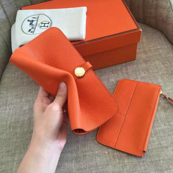 Hermes Orange Dogon Duo Combined Wallet Replica