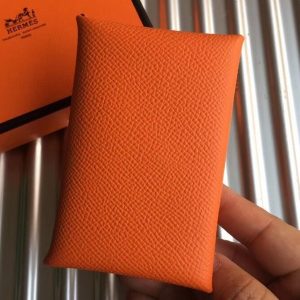 Hermes Orange Epsom Calvi Card Holder Replica