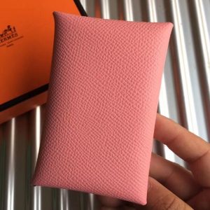 Hermes Pink Epsom Calvi Card Holder Replica