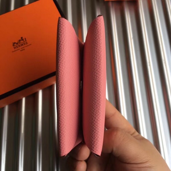 Hermes Pink Epsom Calvi Card Holder Replica