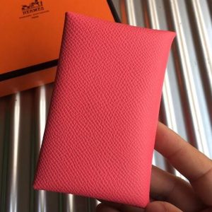 Hermes Rose Azalee Epsom Calvi Card Holder Replica