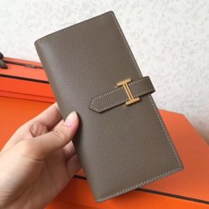 Hermes Taupe Epsom Bearn Gusset Wallet Replica