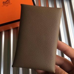 Hermes Taupe Epsom Calvi Card Holder Replica