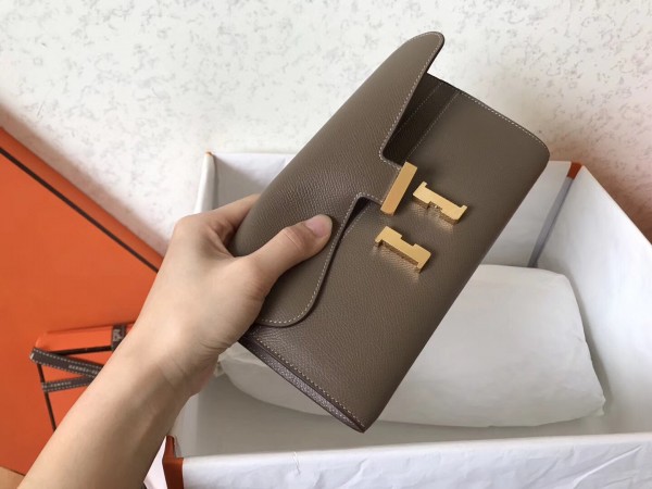 Hermes Taupe Epsom Constance Long Wallet Replica