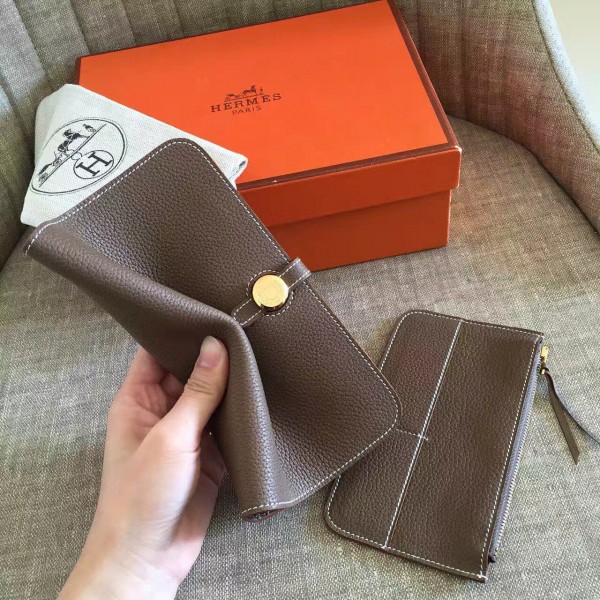 Hermes Taupe Grey Dogon Duo Combined Wallet REPLICA