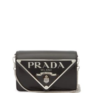 PRADA TRIANGLE LOGO BUFFED SHOULDER BAG BLACK REPLICA