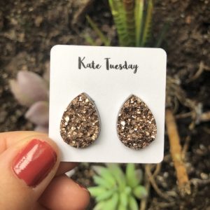 ROSE GOLD RAW TEARDROP DRUZY EARRINGS REPLICA