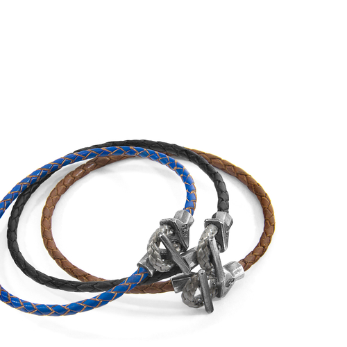 ROYAL BLUE CULLEN SILVER AND BRAIDED LEATHER BRACELET REPLICA