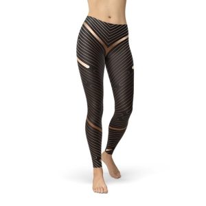 WOMENS STRIPED LINES SPORTS BROWN LEGGINGS REPLICA